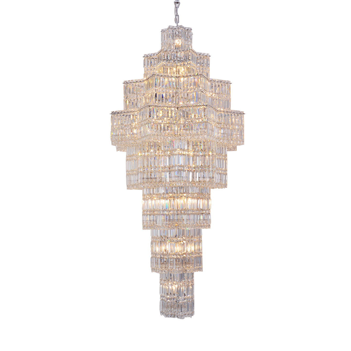 Crystal Octagon Eight Floor Chandelier Silver 38" For Staircase