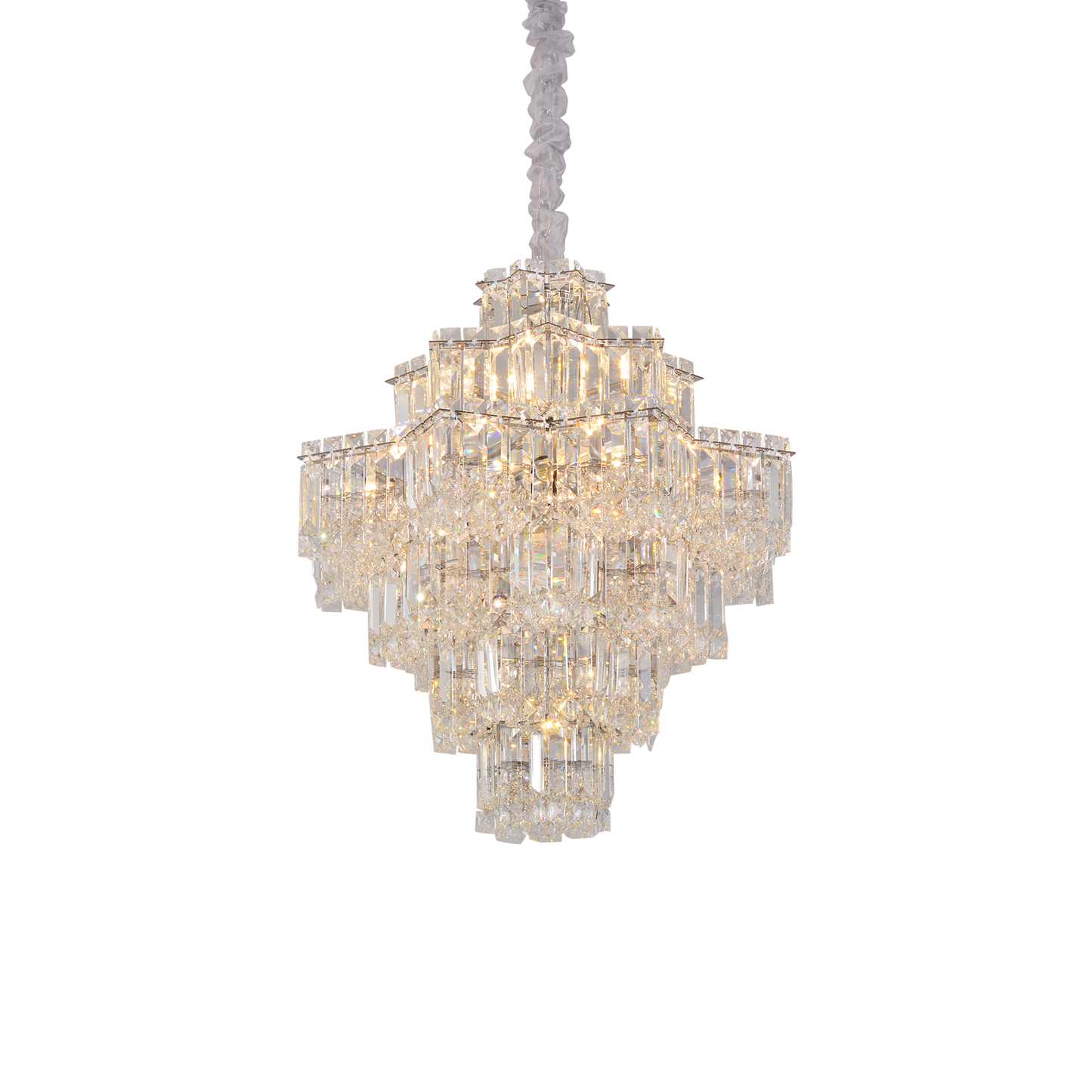 Crystal Octagonal Six-layer Chandelier Silver 48“