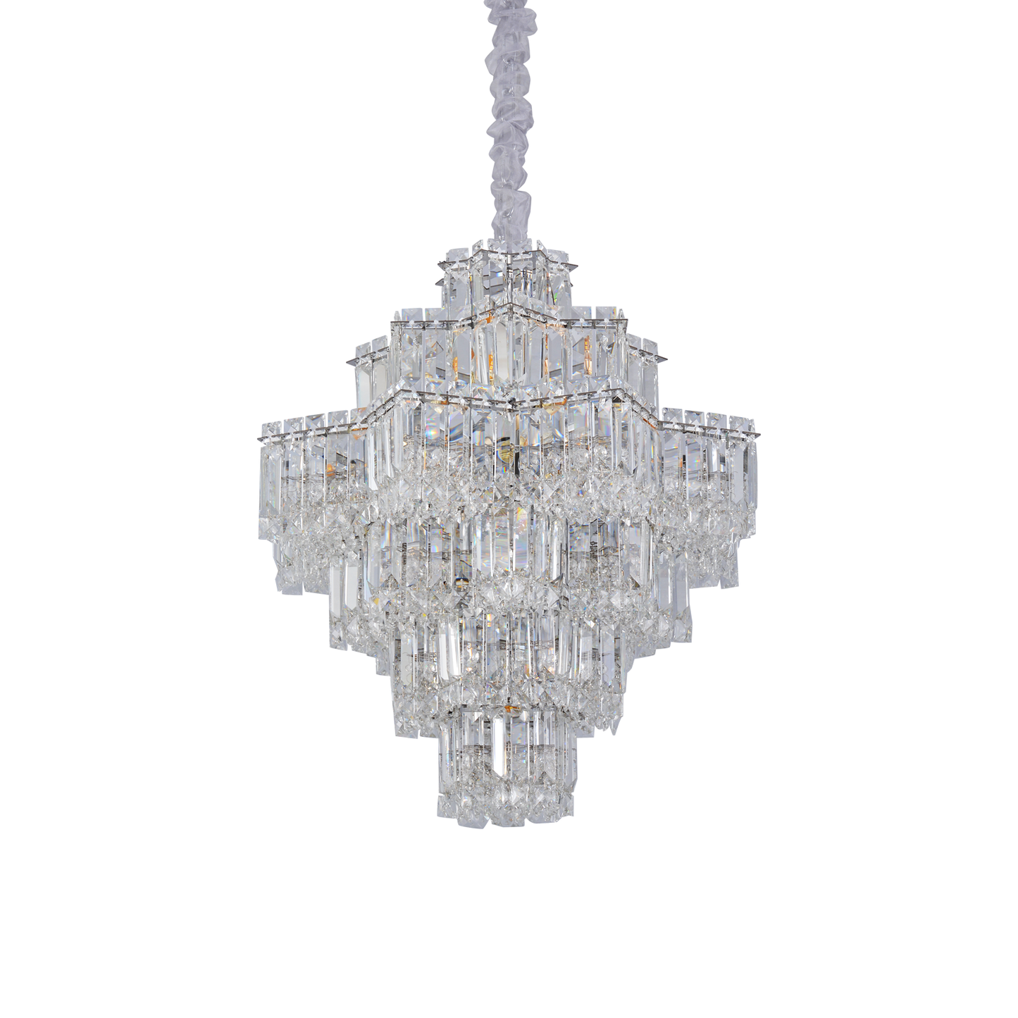 Crystal Octagonal Six-layer Chandelier Silver 48“