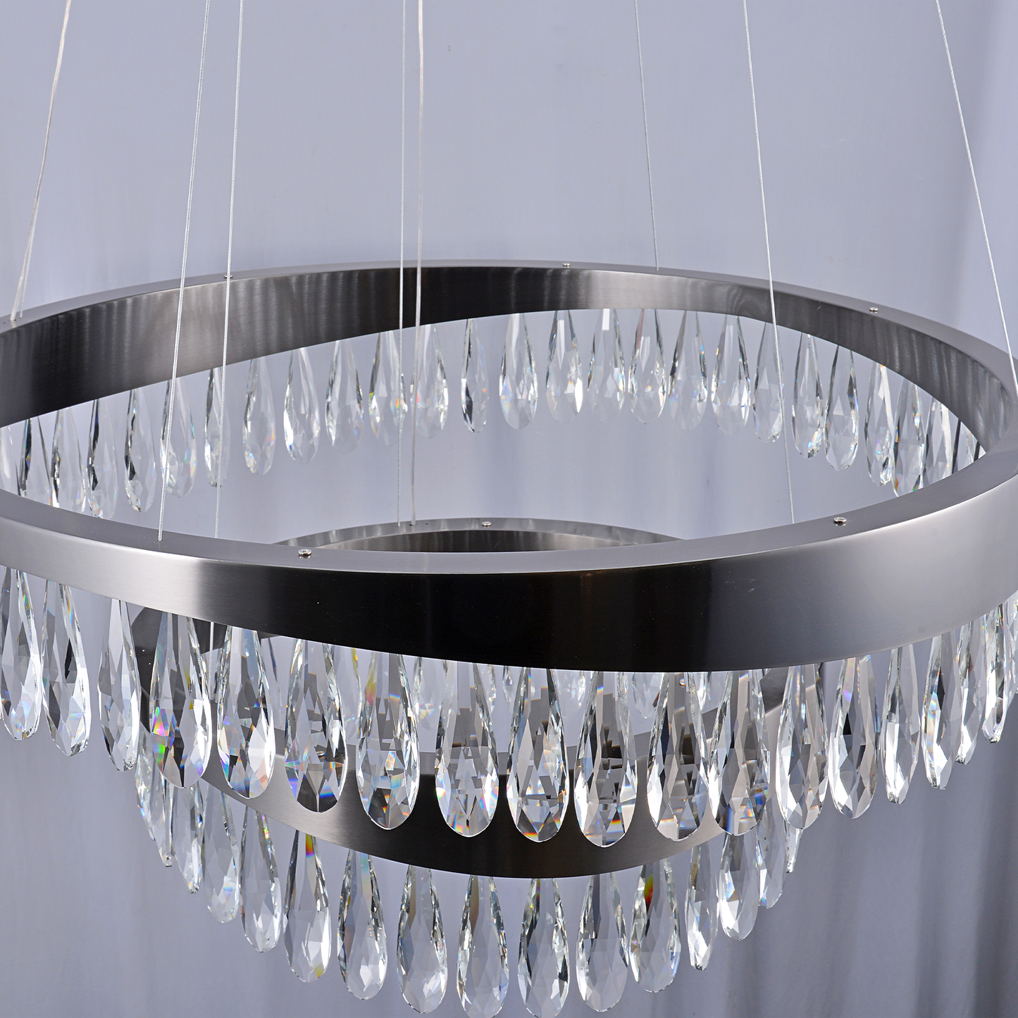 Ring Crystal 2-tier Pendant Chandelier Silver 36“