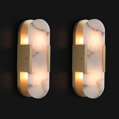 Elegant Alabaster Wall Sconces (Set of Two) - Natural Marble Brass Lighting