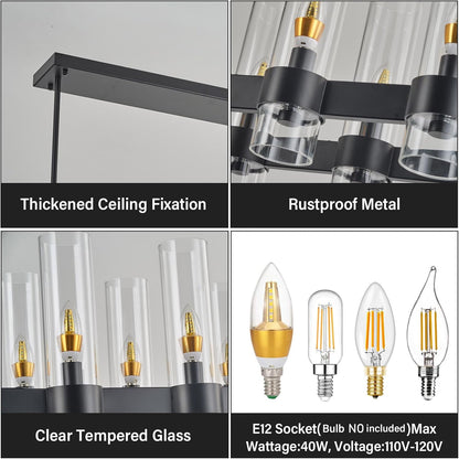 Modern Farmhouse 20-Light Linear Chandelier: Adjustable Black Kitchen Island Lighting