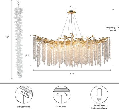 YUYI Modern Crystal Chandelier: 47.2" Gold Tree Branch Pendant Light Fixture