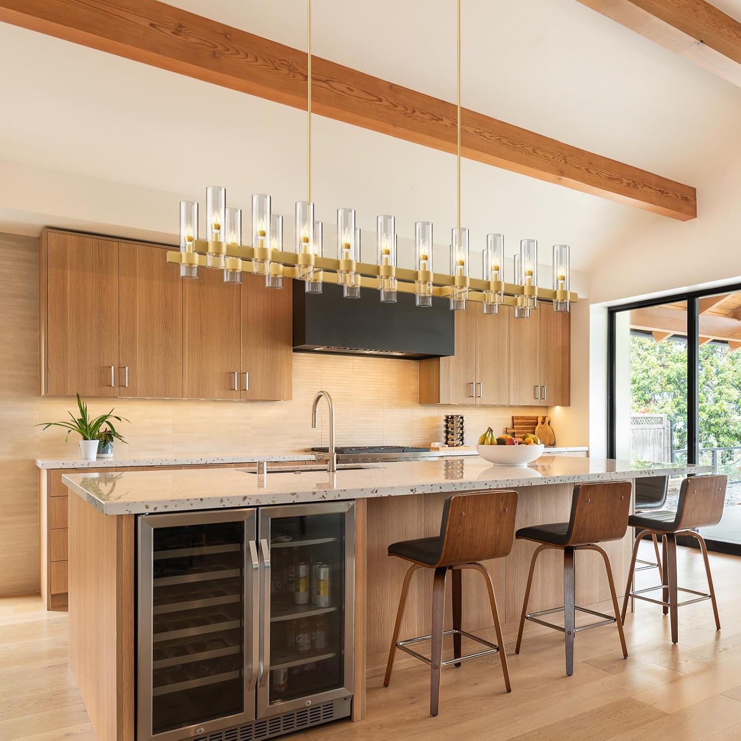 Adjustable 20-Light Brass Linear Chandelier for Kitchen Island & Dining Room