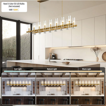 Modern Farmhouse 16-Light Brass Linear Chandelier for Kitchen Island & Dining