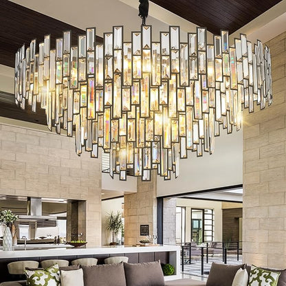 31.5'' Black Crystal Chandelier, 4-Tier Modern Round K9 Pendant Light for High Ceilings