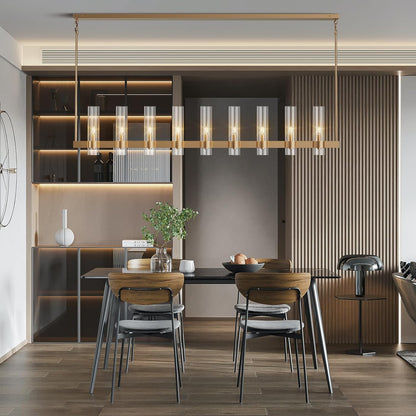 Modern Farmhouse 9-Light Brass Kitchen Island Chandelier with Adjustable Linear Design