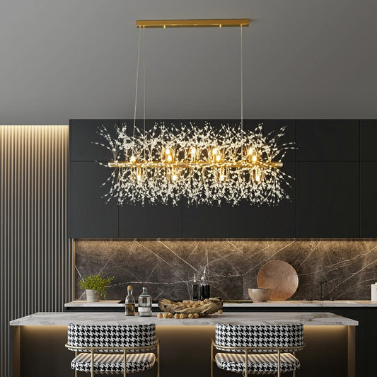 Dandelion Crystal Chandelier Light Firefly/ Glowworm Hanging Lamp Pendant For Rectangle Dining Room