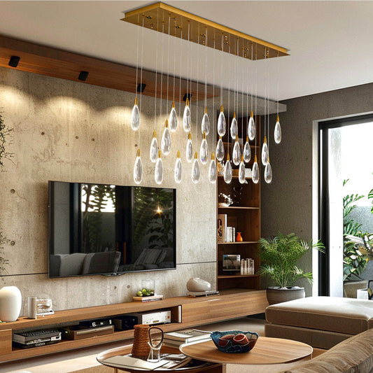 Naleya 31-Light Height Adjustable Rectangle Raindrop Chandelier