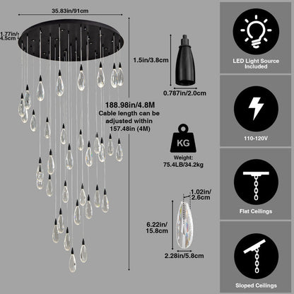 Naleya 43-Light Height Adjustable Round Raindrop Chandelier