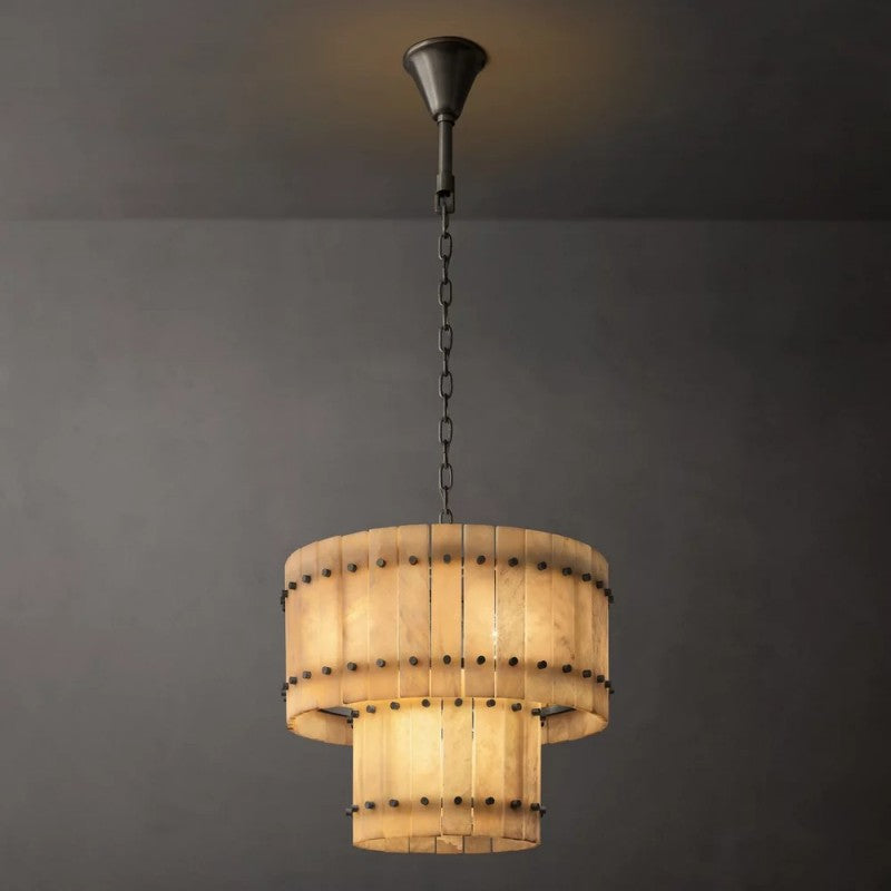 Mearin Alabaster Round Tiered Chandelier 22"