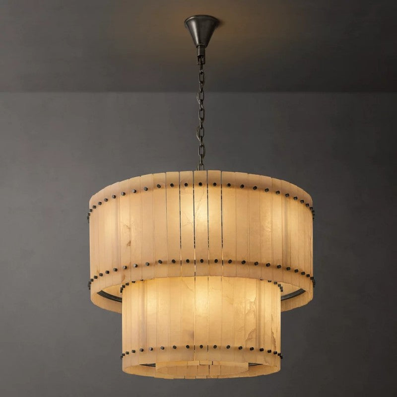 Mearin Alabaster Round Tiered Chandelier 37"