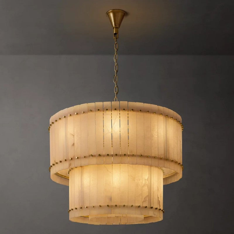 Mearin Alabaster Round Tiered Chandelier 37"