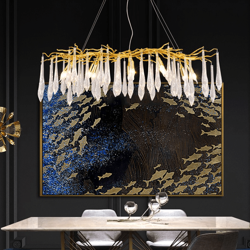 Agnes Aluminum Branch Crystal Chandelier For Dining Room - Lightings Menu