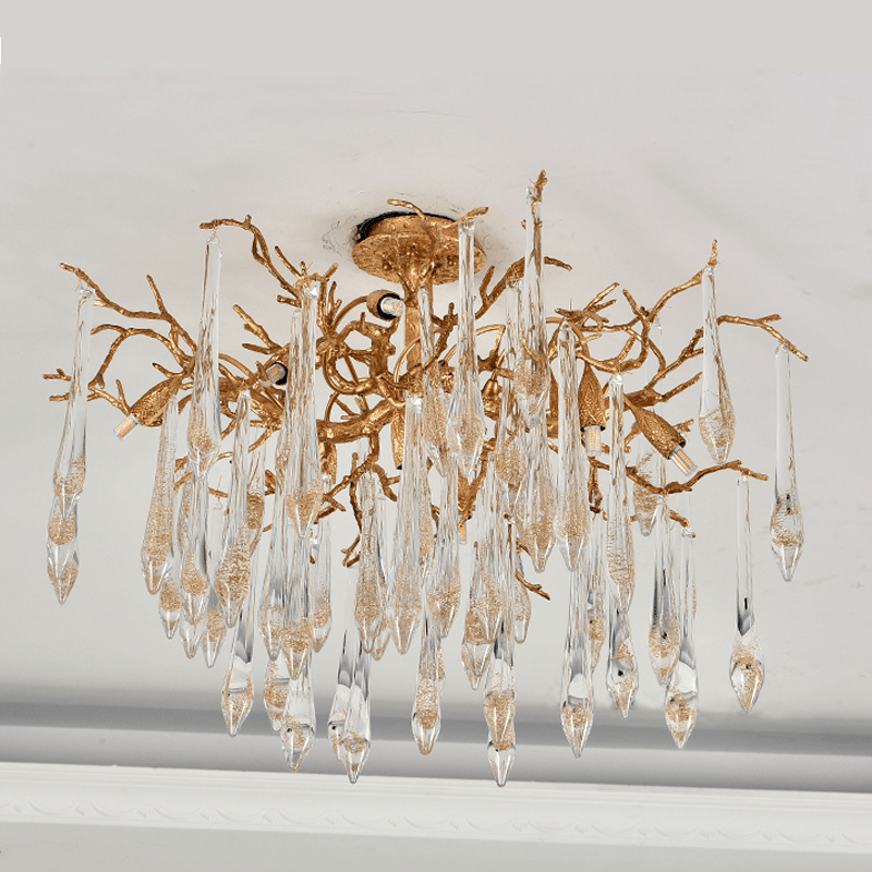 Agnes Brass Branch Crystal Ceiling Light - Lightings Menu