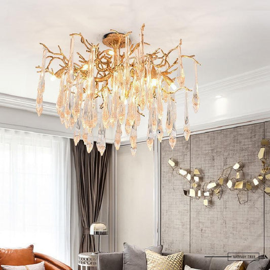 Agnes Brass Branch Crystal Ceiling Light - Lightings Menu