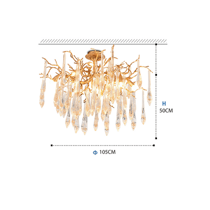 Agnes Brass Branch Crystal Ceiling Light - Lightings Menu