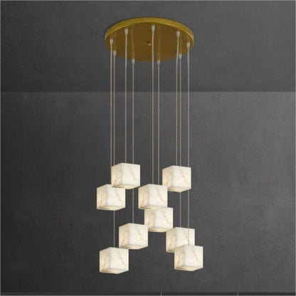 Alabaster Cube Foyer Staircase Long Chandelier - Lightings Menu