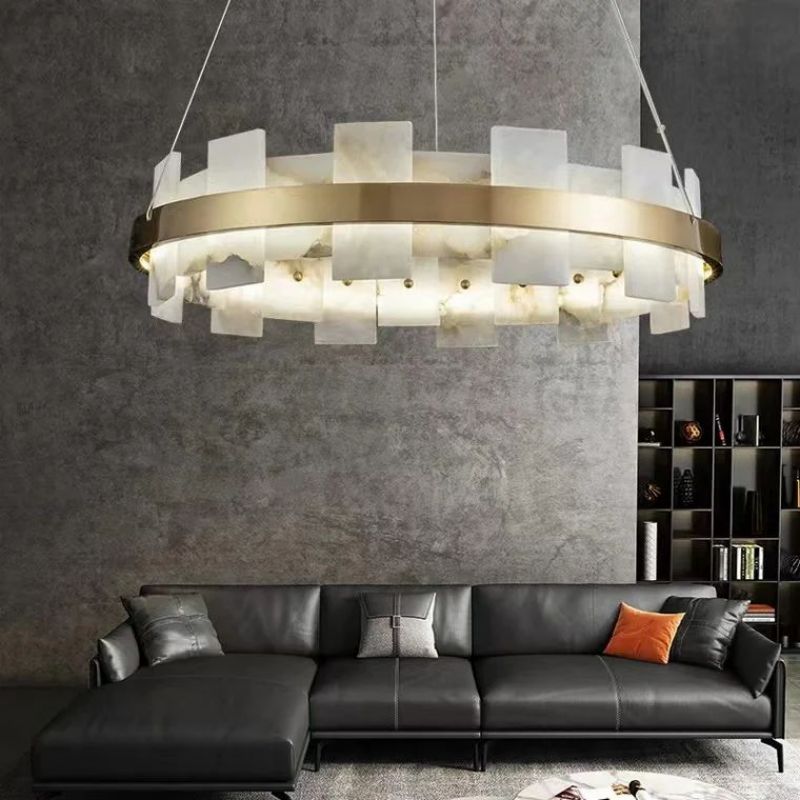 Alabaster Glo Modern Round Chandelier - Lightings Menu