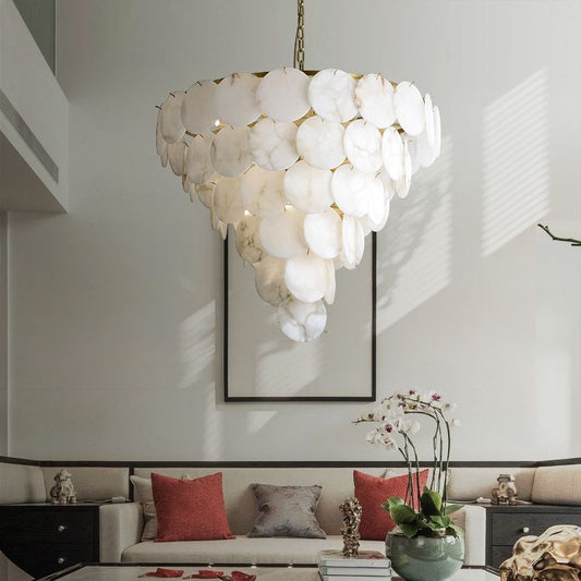 Alabaster Magnolia Multi - Tiered Round Chandelier - Lightings Menu