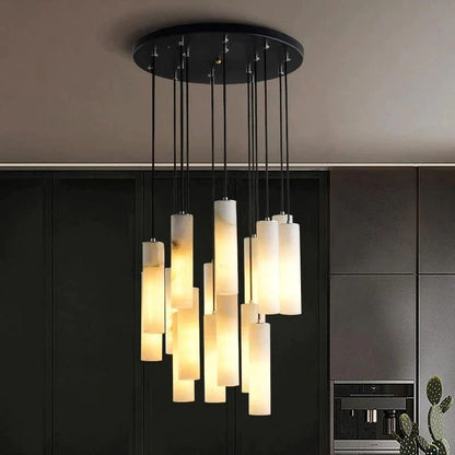 Alabaster Modern Cylindrical Round Chandelier - Lightings Menu