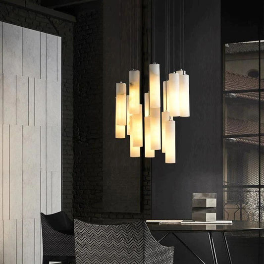 Alabaster Modern Cylindrical Round Chandelier - Lightings Menu