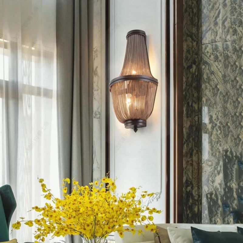 Aluminum Chain Wall Sconce In Living Room - Lightings Menu
