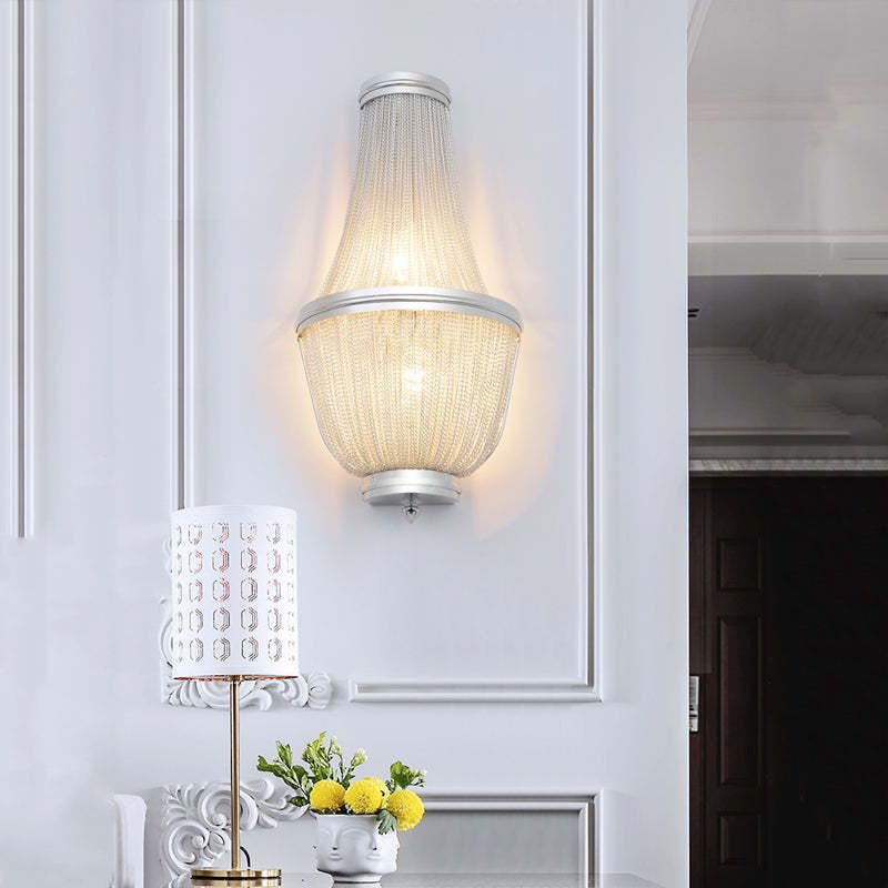 Aluminum Chain Wall Sconce In Living Room - Lightings Menu