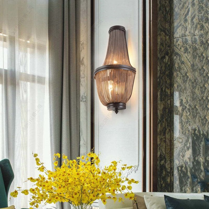 Aluminum Chain Wall Sconce In Living Room - Lightings Menu