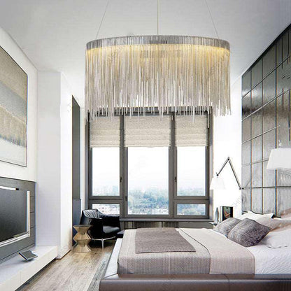 Angelina Aluminum Chain Tassel Round Chandelier - Lightings Menu