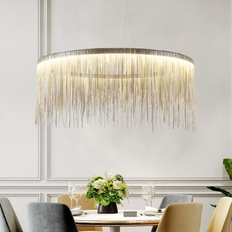 Angelina Aluminum Chain Tassel Round Chandelier - Lightings Menu