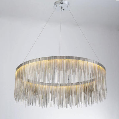 Angelina Aluminum Chain Tassel Round Chandelier - Lightings Menu