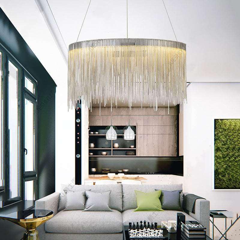 Angelina Aluminum Chain Tassel Round Chandelier - Lightings Menu