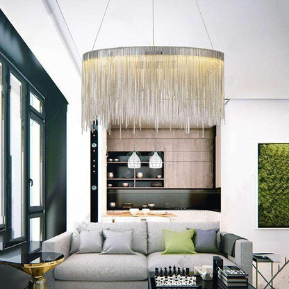 Angelina Aluminum Chain Tassel Round Chandelier - Lightings Menu
