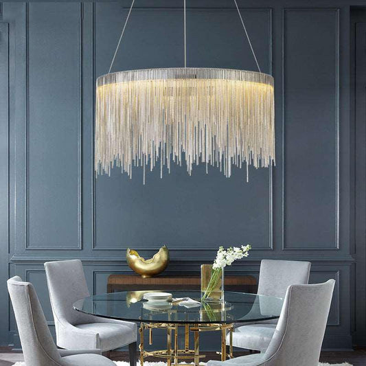 Angelina Aluminum Chain Tassel Round Chandelier - Lightings Menu