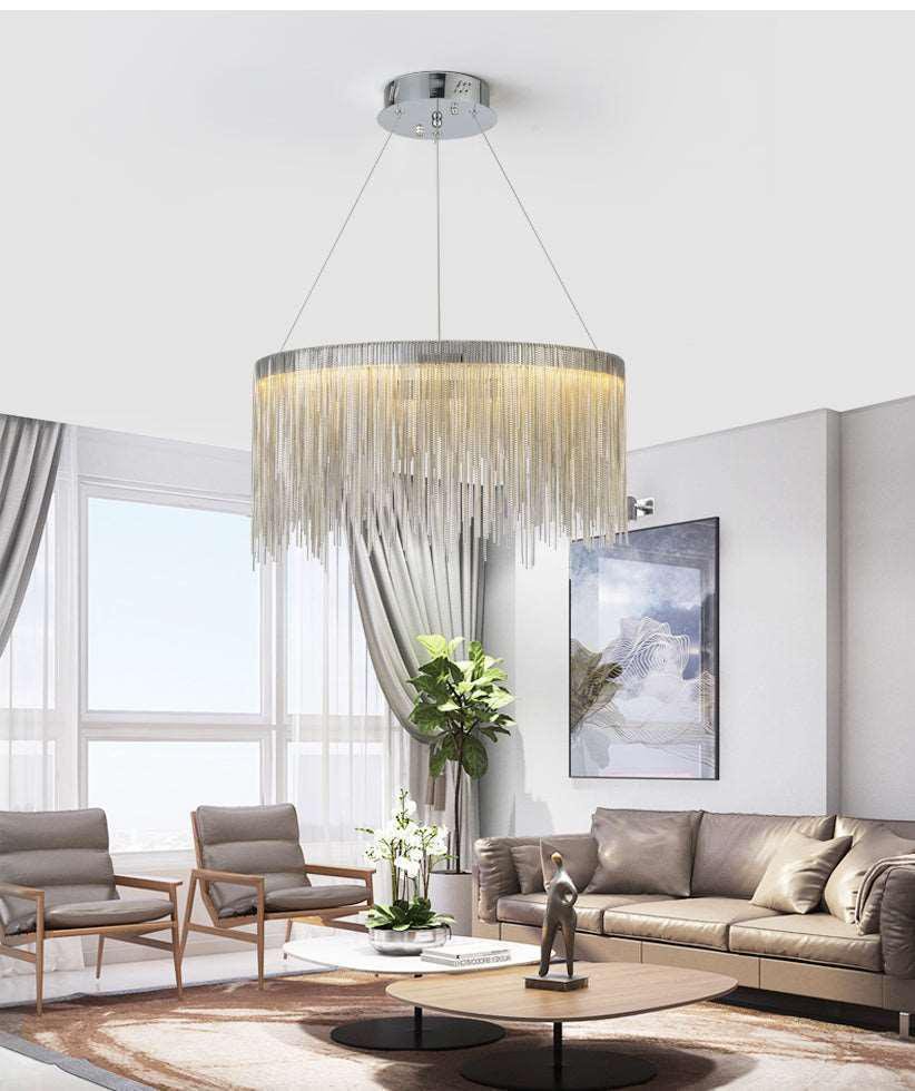 Angelina Aluminum Chain Tassel Round Chandelier - Lightings Menu