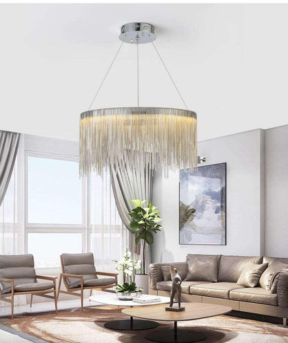 Angelina Aluminum Chain Tassel Round Chandelier - Lightings Menu