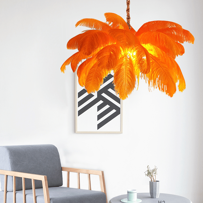 Art Deco Colorized Feather Brass Branch Chandelier - Lightings Menu
