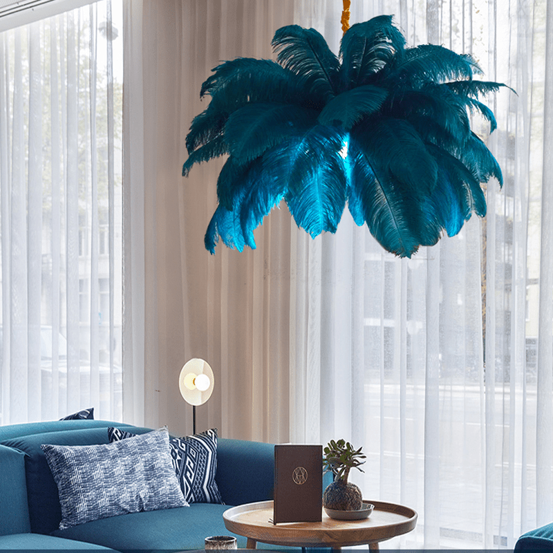 Art Deco Colorized Feather Brass Branch Chandelier - Lightings Menu