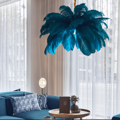 Art Deco Colorized Feather Brass Branch Chandelier - Lightings Menu