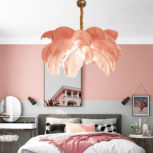 Art Deco Colorized Feather Brass Branch Chandelier - Lightings Menu