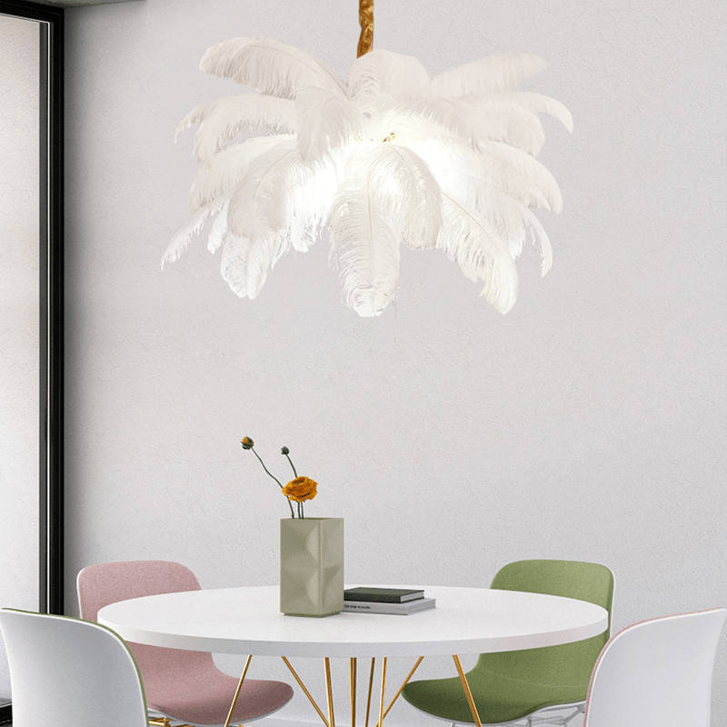 Art Deco Colorized Feather Brass Branch Chandelier - Lightings Menu
