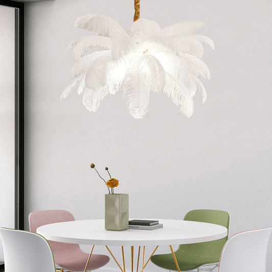 Art Deco Colorized Feather Brass Branch Chandelier - Lightings Menu