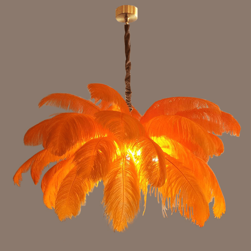 Art Deco Colorized Feather Brass Branch Chandelier - Lightings Menu