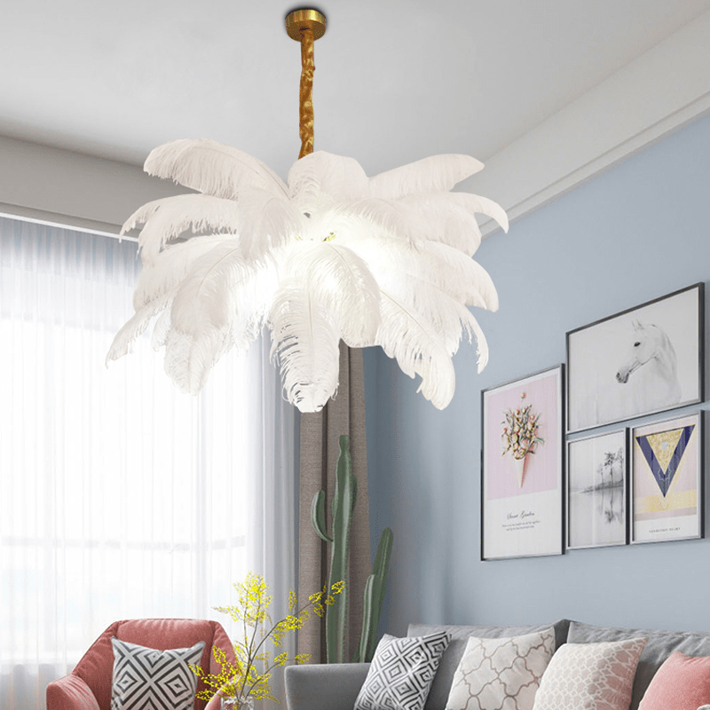 Art Deco Colorized Feather Brass Branch Chandelier - Lightings Menu