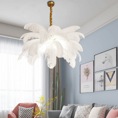 Art Deco Colorized Feather Brass Branch Chandelier - Lightings Menu