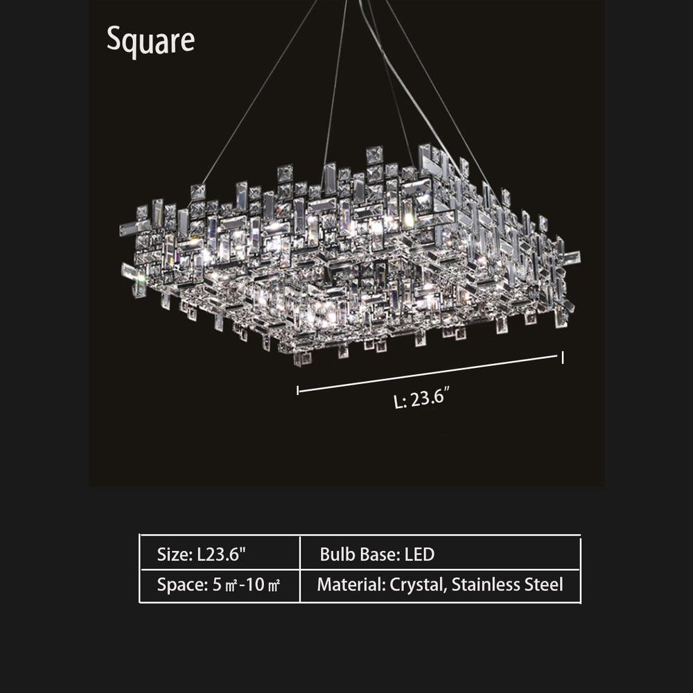 Art Irregular Block Collection Crystal Pendant Chandelier Suit for Living/Dining Room - Lightings Menu