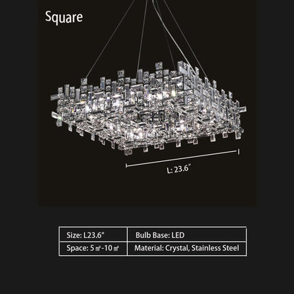 Art Irregular Block Collection Crystal Pendant Chandelier Suit for Living/Dining Room - Lightings Menu