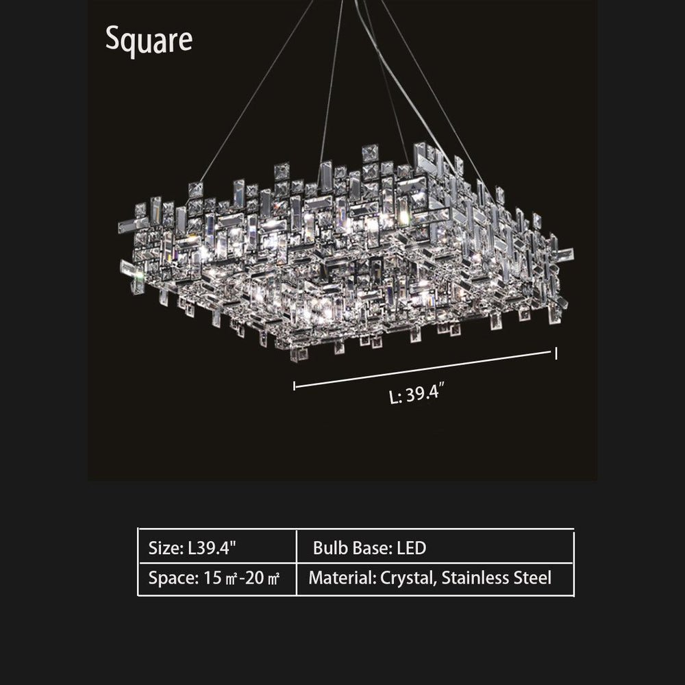 Art Irregular Block Collection Crystal Pendant Chandelier Suit for Living/Dining Room - Lightings Menu