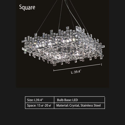Art Irregular Block Collection Crystal Pendant Chandelier Suit for Living/Dining Room - Lightings Menu